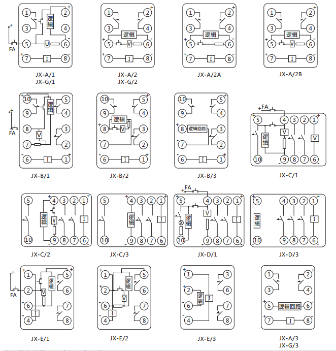 JX-D/1靜態(tài)信號繼電器內部接線及外引接線圖（正視圖）