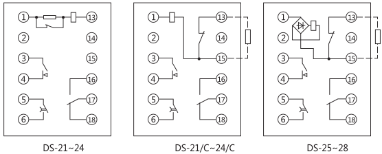 DS-27時間繼電器內(nèi)部接線及外引接線圖(正視圖)