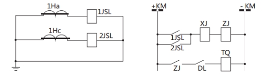 JSL-25繼電器構(gòu)成的二相式定時限保護的原理圖
