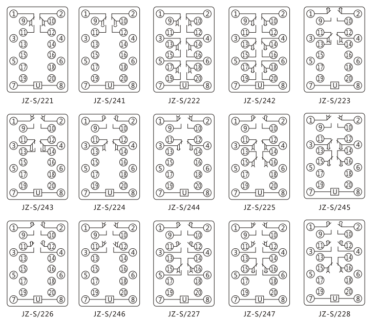 JZ-S/244靜態(tài)可調(diào)延時(shí)中間繼電器內(nèi)部接線(xiàn)圖及外引接線(xiàn)圖
