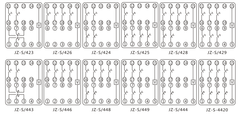 JZ-S/244靜態(tài)可調(diào)延時(shí)中間繼電器內(nèi)部接線(xiàn)圖及外引接線(xiàn)圖