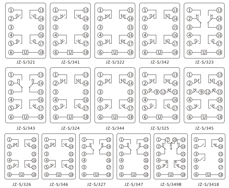 JZ-S/244靜態(tài)可調(diào)延時(shí)中間繼電器內(nèi)部接線(xiàn)圖及外引接線(xiàn)圖